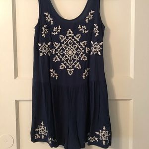 Navy blue embroidered romper